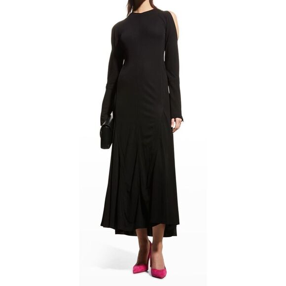 Victoria Beckham Women's Sz 6 Black L/S Open Shoulder Jersey Midi Dress $1250 - Picture 1 of 3